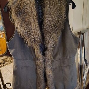 Women's Gray Faux Fur Vest